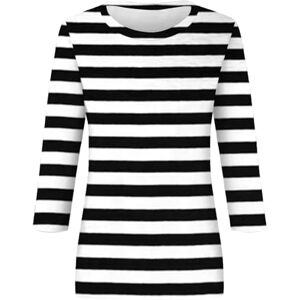 Generic 3/4 Sleeve Tops for Women UK Summer Round Neck Striped Print Blouse Ladies Casual Loose Fit T Shirts Elegant Dressy Tunics Black