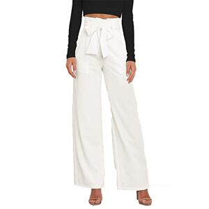Imbry Women Belted Flowy Wide Leg Pants Tie Front Trousers High Waist Palazzo Pants Office Trousers (Small,White)