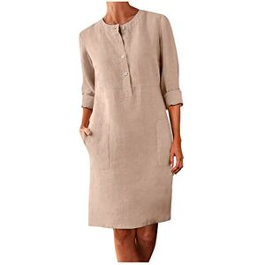 Generic Women's Mid-Length Linen Dress - Large Size Long Sleeve Beach Dress - Women's Boheme Chic Pure Colour Dresses with Buttons - Adjusted Trends Leisure Dresses Regular Fit Summer Dresses