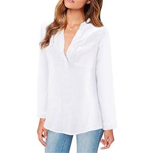 Generic Long Sleeve T Shirts for Women UK V Neck Solid Colour Tops Ladies Summer Loose Fit Casual Blouse Dressy Going Out Tunics White