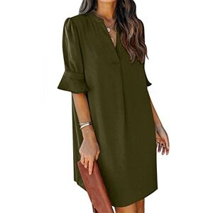 Women's V Neck Tunic Dress Summer T Shirt Casual Mini Dress Puff Half/Long Sleeve Flare Work Dresses Green S