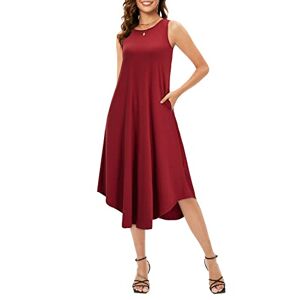 OUGES 2024 Womens Summer Spring Dress Ladies Sleeveless Long Casual Midi Dresses with Pocket(Wine,L)