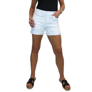 Paulo Due Women's Summer Denim Slim Fit Shorts Ladies Stretch Cotton Twill Hotpants with Turn Up Cuff White 10-22 (16)