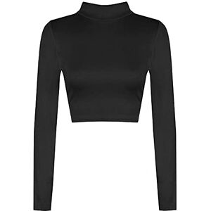 Fashion Fairies Womens Slim Fit Polo Turtle Neck Crop Top Long Sleeve Plain Shirt Ladies Winter Fashion Stretch Fit Basic Top Black