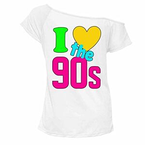 Hiffy&#174; Womens I Love The 90s T Shirt Short Sleeves Ladies Retro Pop Star Neon Festive Tees Top UK Plus Size (New Love 90 White, S-M)