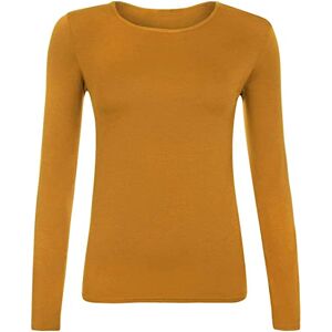 STAR FASHION Women Ladies Long Sleeve Round Neck Plain Top Stretchy Casual T Shirts Basic Slim fit Tee Tops UK Size 8-10 - Mustard