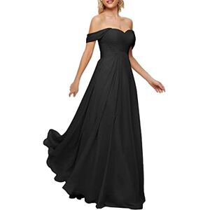 HPPEE Wedding Formal Party Gown Long Ruched Bodice Empire Waist Formal Pleated A-line Bridesmaid Gown with Pockets Black UK18