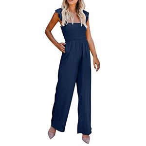 Briskorry Jumpsuit Women's Long Sleeveless Scoop Neck Elegant Jumpsuit Summer One-Piece Home Jumpsuit Women Plain Ruffle Trouser Suit Stretch Playsuit Romper Thin