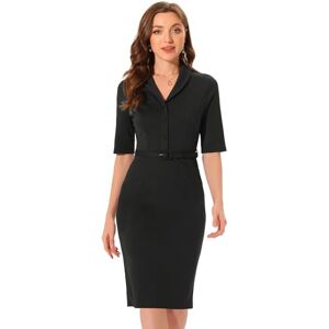 Allegra K Business Casual Dress for Women's Shawl Collar Half Sleeve Sheath Dress Black XL