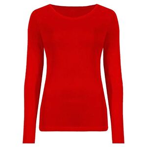 Hamishkane New Ladies Long Sleeve Crew Neck Plain Casual Stretchy Tee Basic Fit T-Shirt Top Red