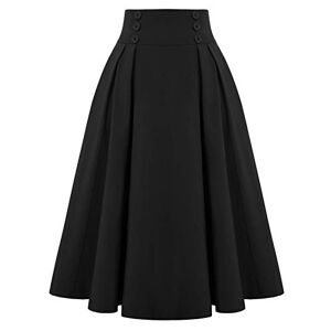 Retro Vintage Women Summer Swing Skirts Elastic Waist Party Skirts Black#2150 Small
