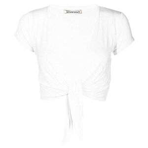 janisramone&#174; Womens Short Sleeve Cardigans, New Plain Bolero Cardigans for Women - Front Tie Cropped Cardigan, Perfect Women's Shrugs for Layering Over Summer Dresses Cream