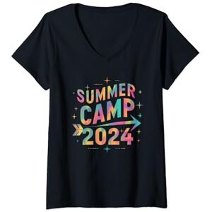 Summer Camp 2024 T Shirt Kids Womens Kids Boys Girls Women Groovy Retro Summer Camp 2024 V-Neck T-Shirt