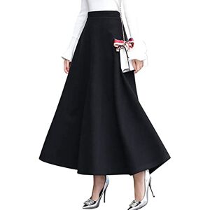 Lazutom Women's Vintage High Waist Wool Blend A-Line Long Maxi Skirt (8, Black)
