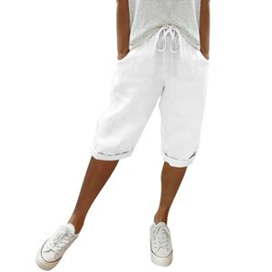 Summer Pants Clearance Ladies Stretch Trousers Women Trousers Petite Women Pants Casual Linen Pants Outfit for Summer Today's Deals White