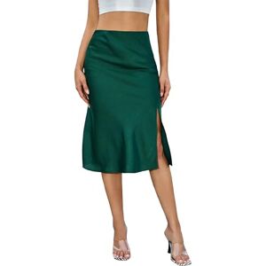 Alcea Rosea Women's Skirt Satin Midi Skirts High Waist Silk Skirt Pencil Split Skirt Casual Elegant S-XXXL (UK, Alpha, S, Regular, Regular, Dark Green7301)