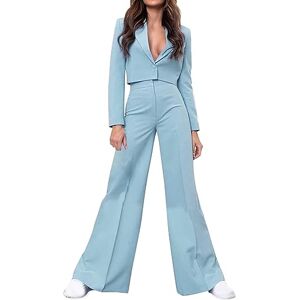 Plus Size Blazer For Women Womens 2 Piece Blazer Set Solid Crop Top Button Open Front Blazer Coat Jacket and Wide Leg Pants Sets Loose Business Blazers Suits Ladies Elegant Wedding Gest Outfit Work Office Formal Suits Sky Blue