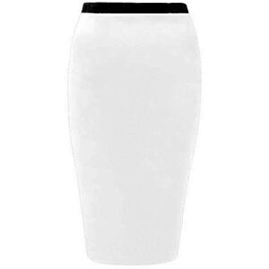 New Women's Pencil Stretch Tube Wiggle Ladies Contrast Elasticated Waistband Fit Bodycon Plain Office Midi Skirt UK Size 8-26 (S/M (UK 8-10), White)