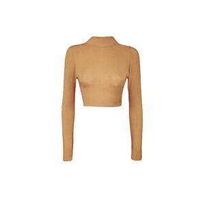 Luxe DIVA Womens Turtle Neck Crop Ladies Long Sleeve Plain Polo Short Stretch Top Sizes 8-14 Mocha