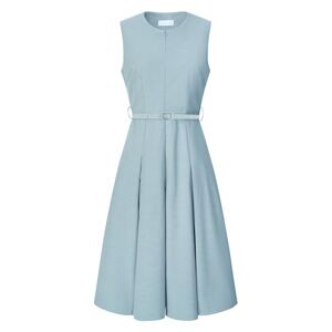 Hobemty Women's Sleeveless Dress Zip Up Belted Fit & Flare Work Dresses Grey Blue L