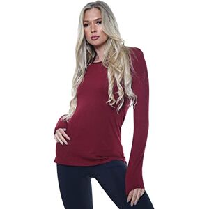 Nathnic&#174; Women Ladies Long Sleeve Round Neck Plain Top Stretchy Casual Summer T-Shirts Basic Slim fit Tee Tops (Wine, 12-14)