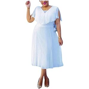 Dawwoti Womens Chiffon Summer Dress Sleeveless Pleated Casual Midi Sundress Plus Size Ruffle Dresses White