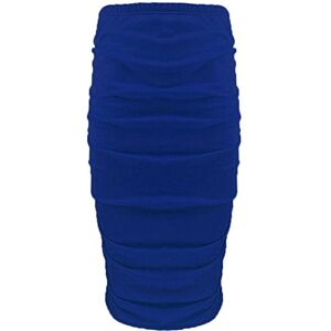 Fashion Star Womens Ladies Plain Stretchy Side Ruched Pencil Tube Bodycon Midi Length Skirt Royal Blue