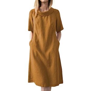 Generic Summer Dress Women's White Fashion Women Plain Casual Loose Plain Cotton Linen Short Sleeve Round Neck Women Dresses Red Dress Long Sleeve Elegant, yellow, XL