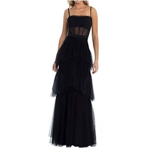 Elegant Maxi Dress 2023 Lace Chiffon Long Dresses Women Summer Sleeveless Tunic A Line Dresses Mesh Waist Party Dress Regular Fit Club Dresses Wedding Guest Outfits for Ladies Clearance Black