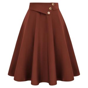 Belle Poque Ladies Vintage A-Line Midi Skirt Elastic Waist Defined Casual Swing Skirt for Top Coat Coffee BP0758-03 L