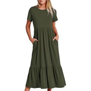 Summer Dresses For Women Uk AMhomely Long Dresses for Women UK Summer Maxi Dress Solid Color Short Sleeve A Line Dress Tiered Midi Dress Tunic Swing Dress Skater Dress Work Office Dress