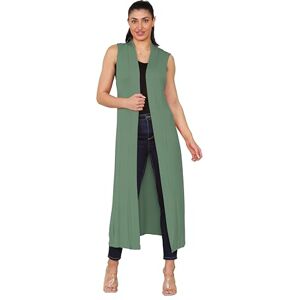 Mustwearit Womens Ladies Sleeveless Maxi Long Length Boyfriend Cardigan Collared Top Long Floaty Cardi Khaki