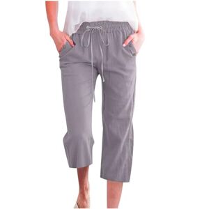Générique Women 3/4 Pants Beach Pants Comfortable Casual Pants Vintage High Waist Pants Summer Stretchy Yoga Pants Female Breathable Pants Casual Pants with Pockets 2024, grey, XXXL