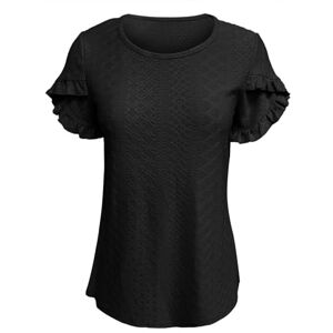 Deals Under 10 Pounds Angxiwan Plus Size Tops for Women Women's Solid Color Round Neck Petal Short Sleeved T Shirt Fashionable Casual Top Plus Size Summer Clothes Fitted T Shirts for Women UK Black