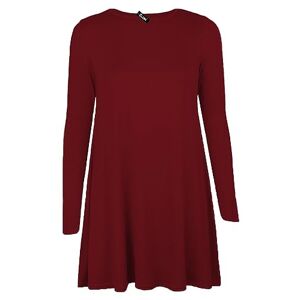 Shopygirls Womens Plain Long Sleeve Stretch A Line Skater Flared Swing Dress Top Plus Size T-Shirt 8-26 (24, Wine)