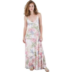 Hurley Women's Summer Palm Ruffle Maxi Dress, Cream, Multicoloured, M