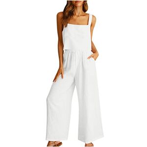 PRiME AMhomely Womens Two Piece Outfits Casual Suit Linen Shorts Sleeveless Cami Vest Top Crewneck T-Shirt and Wide Leg Pants Soft Comfy Tracksuit Trouser Suits Ladies Beach Lounge Wear Suits White 5 XL