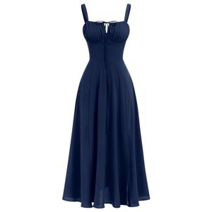 Women's Summer Dress Spaghetti Strap Dress Spring Boho Dress Front Slit Swing Midi Sundress Party Holiday Beach Dress Blue XL