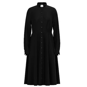 FAD-4U A Line Church Dresses for Women Long Sleeve Rows Buttons Decor Clergy Dress with Stand Collar Black