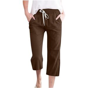 Generic T-219 Brown Loose Fit Trousers Pants for Women Summer Fall Faux Gauze Linen Lounge Capri High Waisted Flare Bell Bottom Trousers Pants Women 2024 Soft Comfy Clothes 3XL