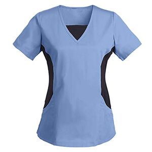 Haolei Tunic Tops for Women UK Sale Uniform Beauty Healthcare Spa Salon Scrub Tops Plus Size 18 Short Sleeve V Neck T Shirt Long Length 2023 Casual Summer Shirts Work Tops Ladies Blouses with Pockets