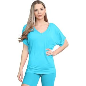 Hamishkane&#174; Turn Up Short Sleeve Baggy Fit Oversized t Shirts for Womens, V Neck Tops for Women UK, Batwing Turn Up Sleeve Ladies Tops Size 8-26 UK Turquoise