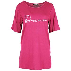 Fashion Star Women Printed Short Sleeve Oversized Casual Tshirt Top Dreamer Cerise M/L (UK 12/14)