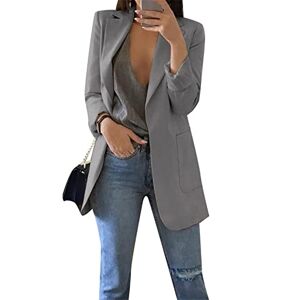 YMING Women's Buttonless Cardigan Solid Color Light Suit Office Work Casual Blazer Grey XXL
