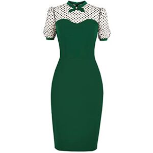 1950s Dresses for Women Vintage, Mesh Polka Dot Bodycon Dress Retro Short Sleeve Cocktail Dress 50's 60's Pencil Midi Dress for Wedding Guest Evening Ball Prom Birthday Party Green-polka dots L