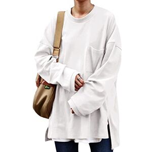 ZANZEA Women Oversized Pullover Irregular Side Slits Casual Loose Baggy Sweatshirt Long Sleeve Solid Color Tunic Tops 02-White 4XL