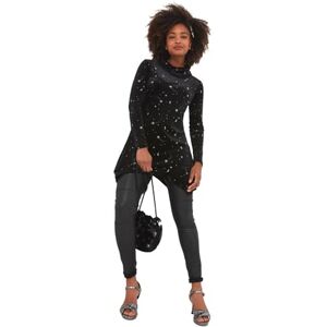 Joe Browns Women's Glitter Star Cowl Neck Velvet Tunic Mini Dress, Black, 10