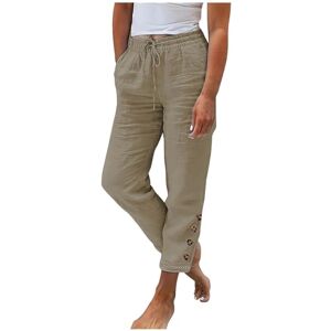 Generic K-478 Khaki Brunch Button Pants for Women Summer Fall Faux Gauze Linen Loose Fit High Cut Tie Knot Straight Leg Plain Long Leg Pants Women 2024 Clothing Country Concert Y2K L