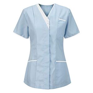 Summer Tops for Women UK,Short Sleeved Tunic Tops for Women UK, V Neck Tops Ladies Tops Size 14 Women Nurses Uniform Clinic Carer Protective Clothing Top Blouse Shirt Nurse Health Tops Blue