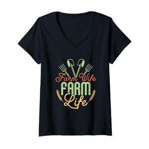Tractor Cattle Agriculture Outfits And Gifts Womens Farm Wife Farm Life Farming Animal Farmer V-Neck T-Shirt
